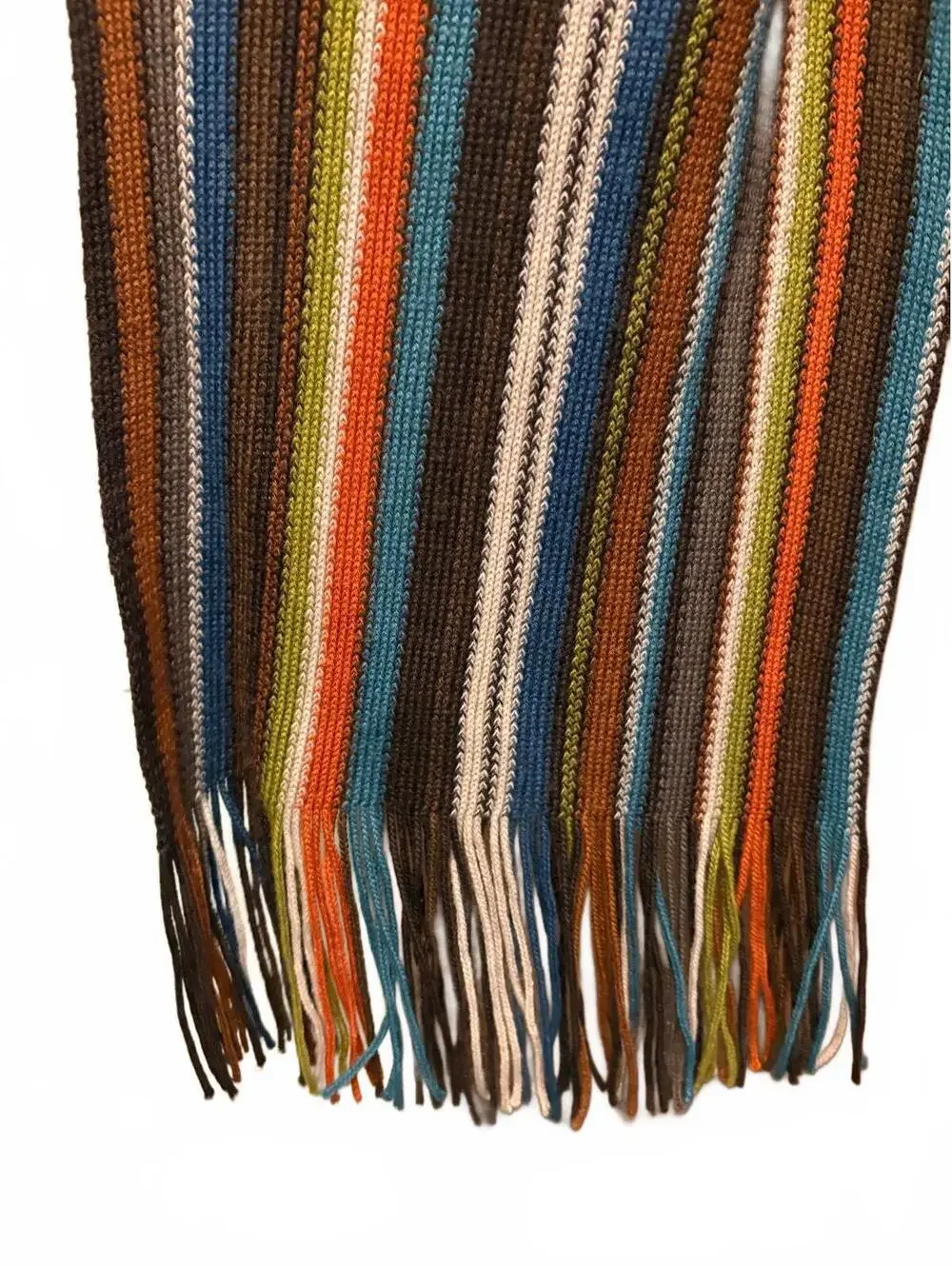 Multicolor Striped Knit Scarf with Fringe - Unisex Adult